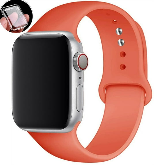 ALMNVO Silicone Band for Apple Watch Bands 40mm with Clear Case Silicone Screen Protector Cover,Soft Silicone Sport Replacement Wristband for iWatch Apple Watch Series 6 5 4 SE Strap -