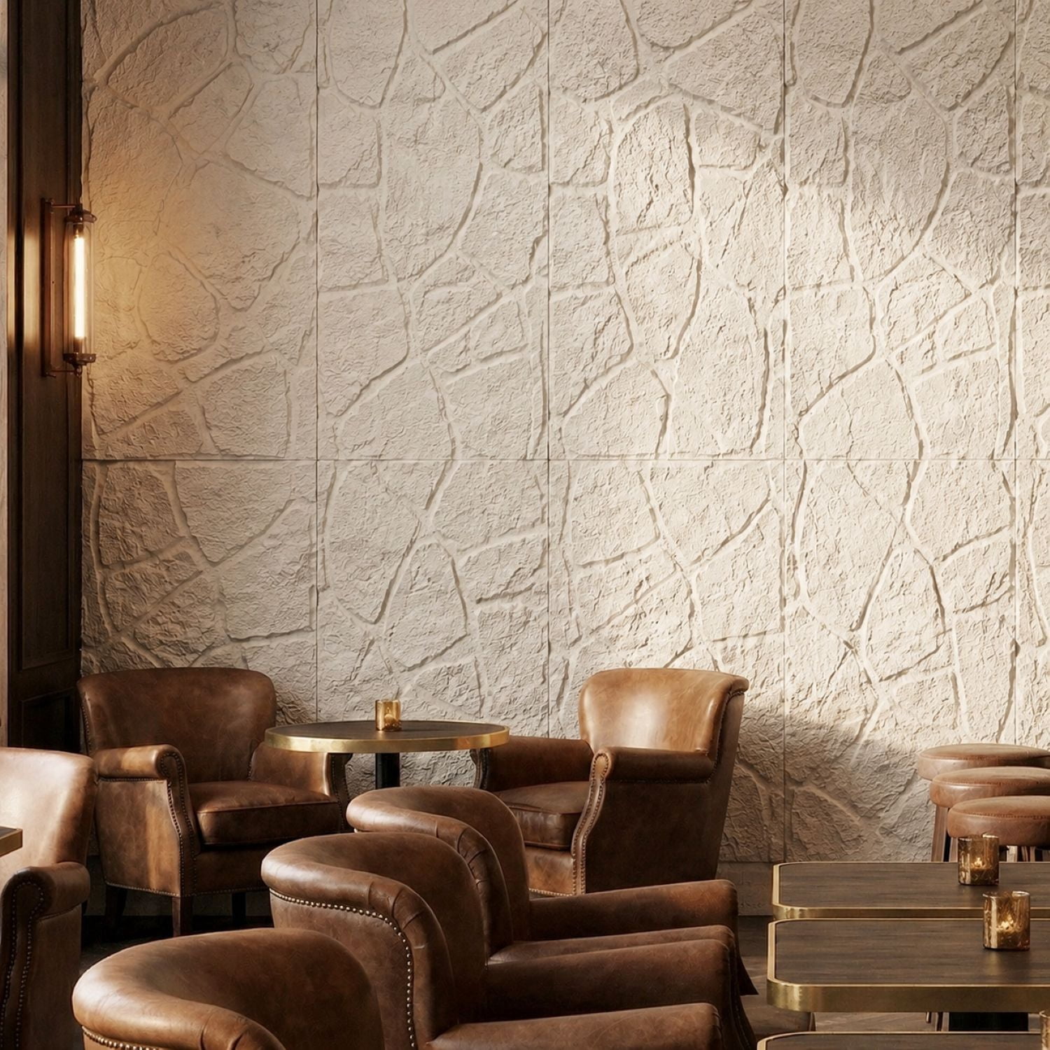 Easy4Home 4Pcs 48"x24" 3D Faux Stone Wall Panels Imitation Decorative Wall Tiles for Interior Wall Decor, Ivory White