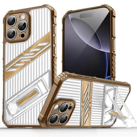 For iPhone 15 Pro Case for Men,Heavy Duty Corner Enhanced Protection with Kickstand Shockproof Anti-Scratch Slim Fit Lightweight Sturdy Hard Cover for iPhone 15 Pro,Desertgold