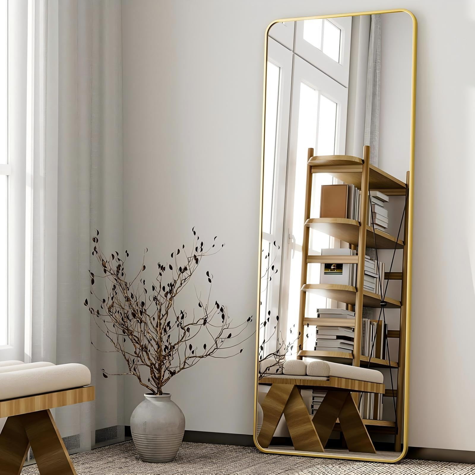 Mirstory 56"x 21.2" Full Length Mirror Standing Full Body Mirror with Rounded Corners, Gold