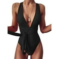 thumbnail image 2 of Sexy Tie Criss Cross Plunge One Piece Thong Swimsuit High Cut Brazilian Bathing Suit, 2 of 6