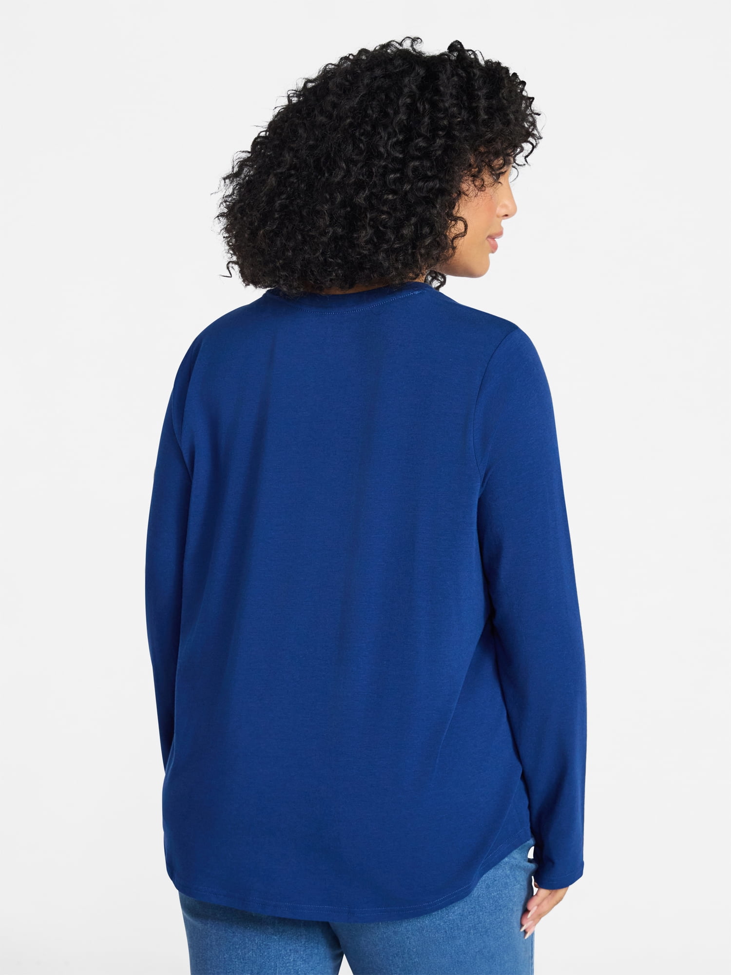 Terra & Sky Women's Plus Size Crewneck Tee with Long Sleeves, Sizes 0X-5X