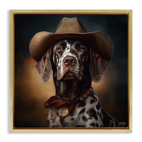 Stupell Industries Eclectic Cowboy Dalmatian Portrait Gold Floating Frame Canvas Art, 18 x 18, by RB