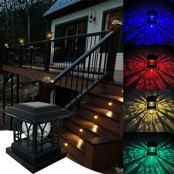 Solar Post Cap Lights Outdoor IP65 Waterproof, LED Pillar Fence Light Warm White RGB 3 Modes Auto On Off Garden Deck Lamp for 4x4 5x5 6x6 Wooden Posts Wall Mount