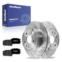 AutoShack 11.93" (302.9 mm) Rear Vented Drilled & Slotted Brake Rotors Coated   Premium Ceramic Brake Pads | Replacement for Chevrolet Equinox | Silver Zinc Coated | 6-PC Brake Kit | SilverShield Pro