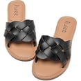 thumbnail image 3 of Women's Flat Slides Sandals, Round Open Toe Slip On Strapy Flip Flop Thong Summer Beach Shoes for Women 22007 Black size6, 3 of 5