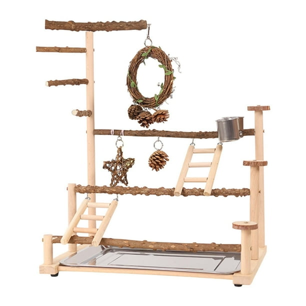 Parque infantil para loros,Parque infantil para pájaros Puesto de juegos para loros de madera Juguete para masticar,Puesto de juegos para loros con escalera Juguete para ejercicios de