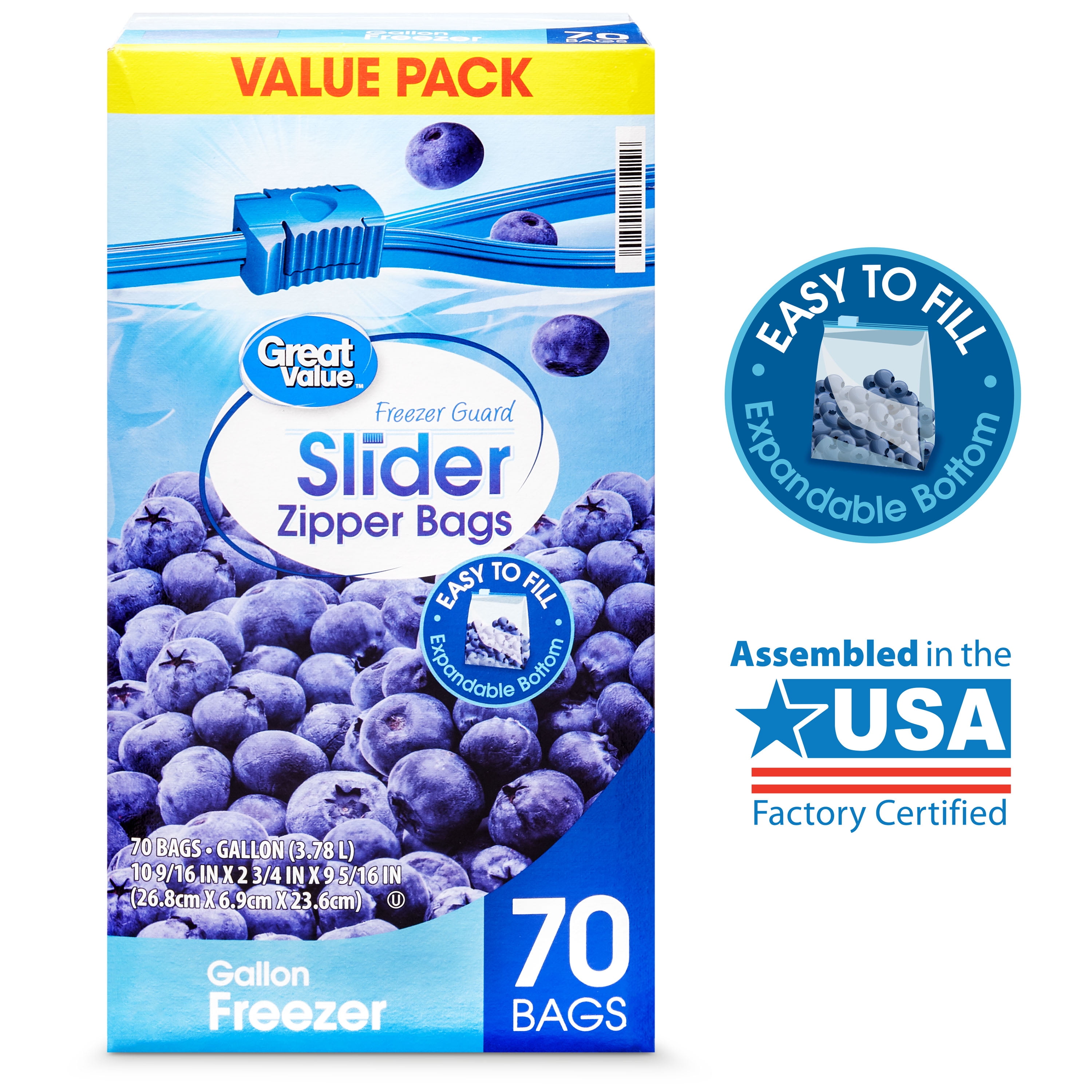 Great Value Slider Zipper Freezer Bags, Gallon, 70 Count
