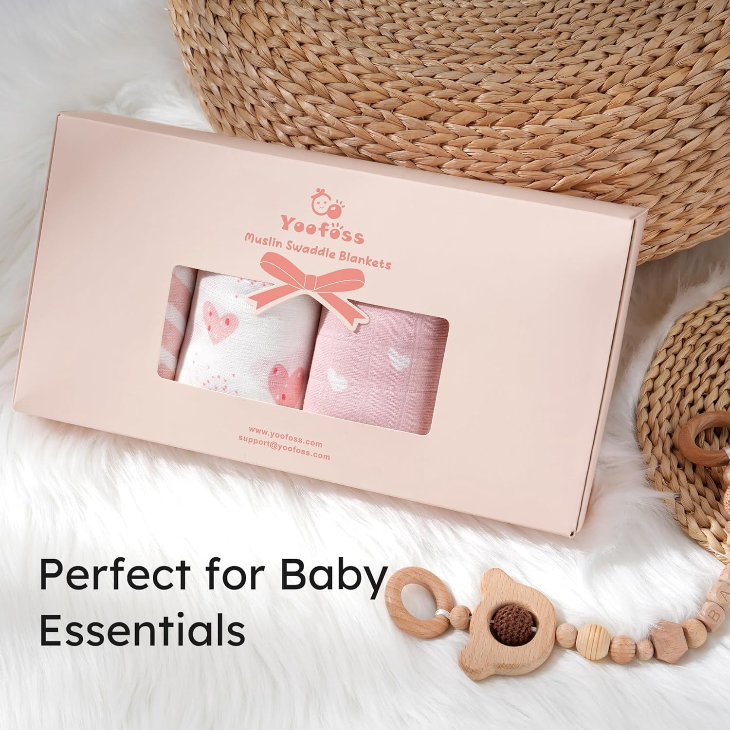 Yoofoss Muslin Swaddle Blankets, Organic Baby Blankets, 47 x 47 Inches Receiving Blanket 4-Pack for Baby Boys and Girls, Baby Essentials for Newborns Soft Breathable Pink Flower