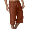 thumbnail image 3 of 3/4 Linen Capri Pants for Men Loose Fit Elastic Drawstring Waist Cropped Trousers with Side Pockets Breathable Lightweight Summer Casual Beach Yoga Workout Bottoms, #03 Saffron, 3XL, 3 of 5