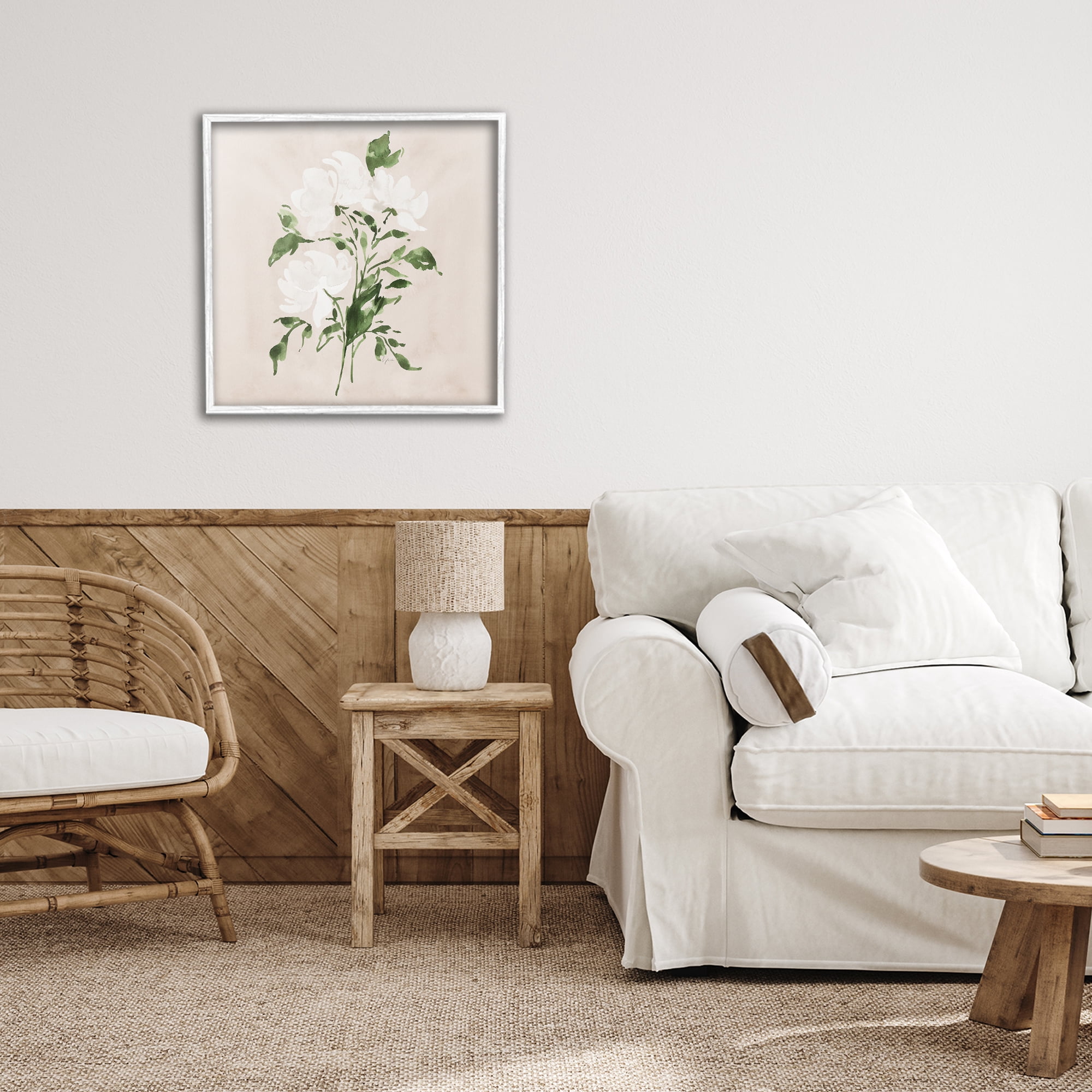 Stupell Industries White On Tan Blossom White Framed Giclee Art, design by Lucille Price