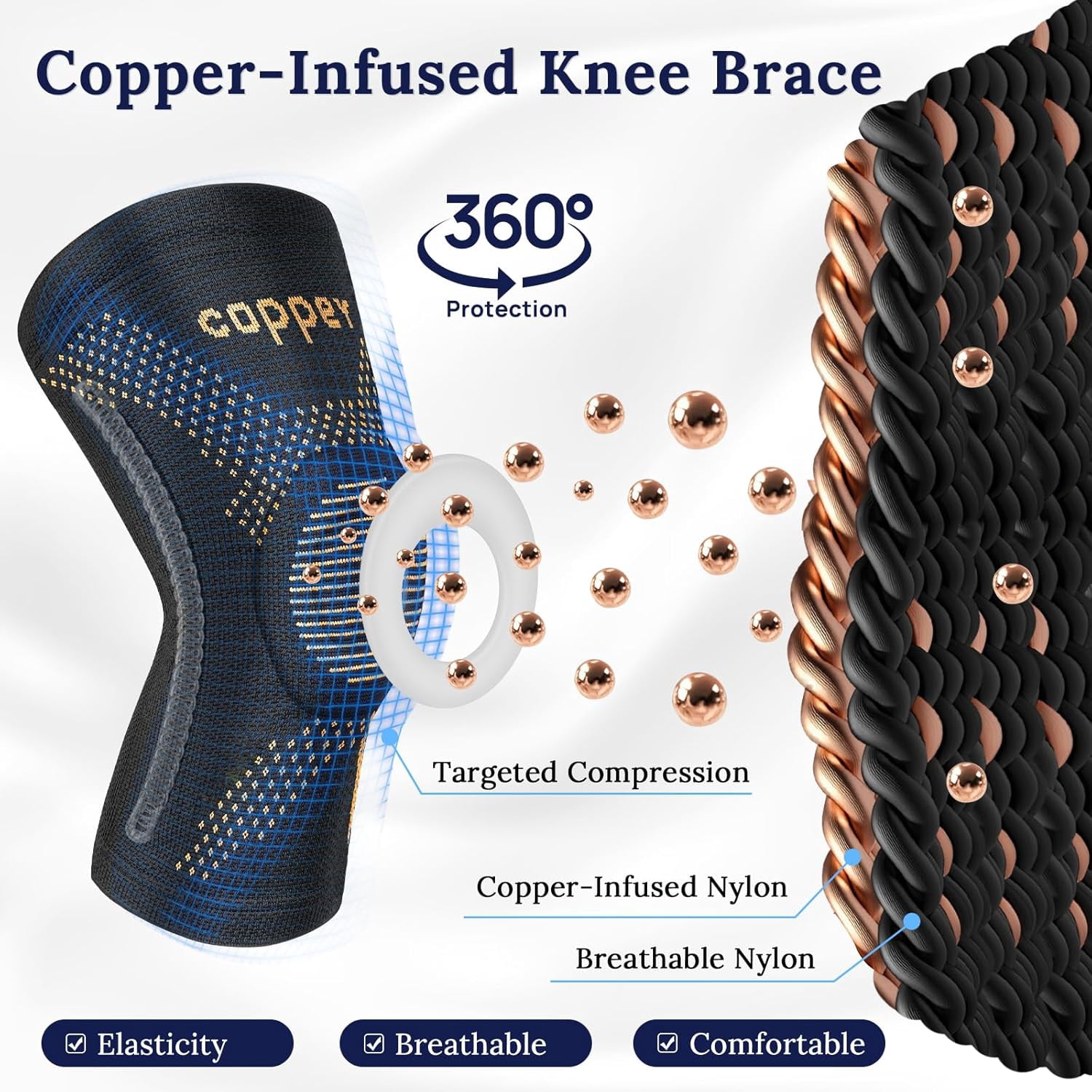 JIUFENTIAN Copper Knee Braces for Arthritis Pain (2 pack)- Professional Knee Suppot with Side Stabilizers - Breathable Compression Sleeves for Pain Relief & Stability (Arthritis, Gym, Work)-2XL