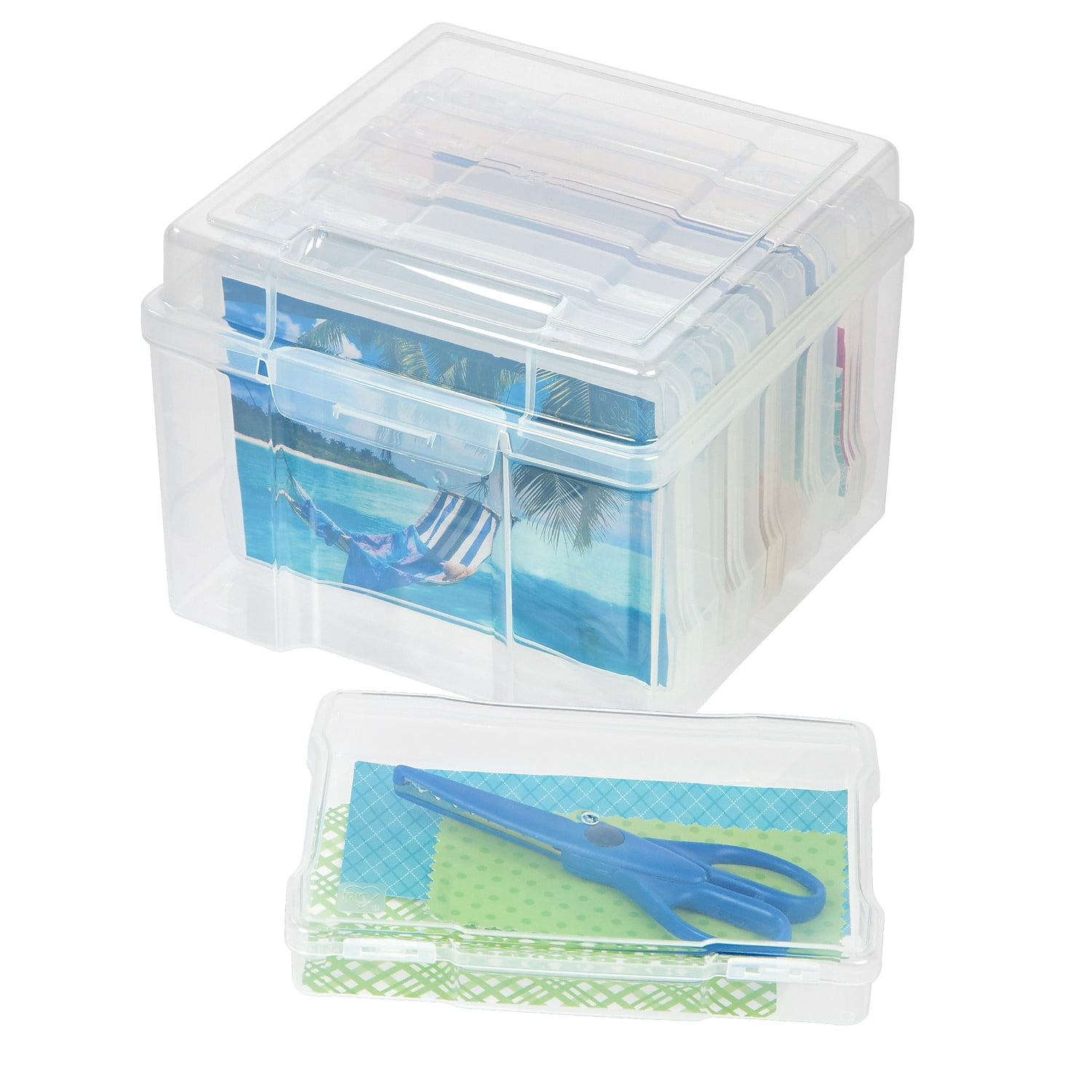 IRIS 5" x 7" Photo Storage Box with 6 cases, Craft Organizers and Storage Cases for Pictures, Cards, Clear