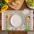 thumbnail image 4 of Easter Placemats Set of 6, Rabbit Colorful Eggs Flowers Plants Wooden Grain Placemats for Dining Table, Place Mats for Kitchen Tabletop, Waterproof Wipeable Dining Table Mats Set, 4 of 9
