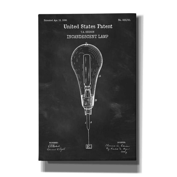 Epic Graffiti "Incandescent Lamp Blueprint Patent Chalkboard" Giclee Canvas Wall Art, 12"x18"
