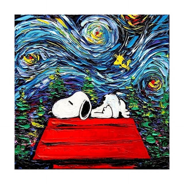 Cuadro de Snoopy Charlie Brown Woodstock, póster de arte de pared moderno, cuadro abstracto estilo Van Gogh, impresión en lienzo, decoración de habitación, regalo