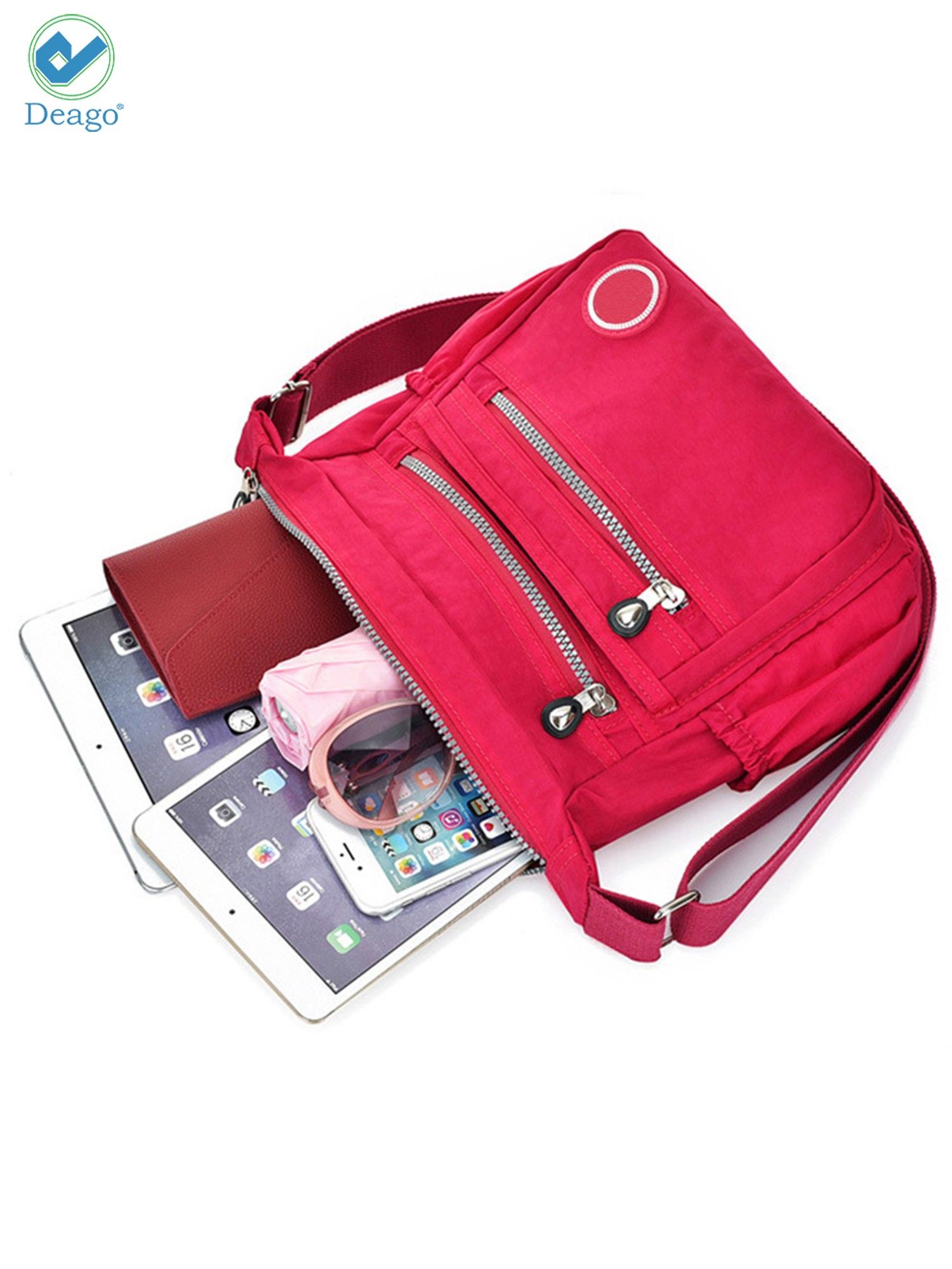 Deago Women's Waterproof Nylon Crossboby Shoulder Bag Casual Messenger Bag Handbag with Multi Pockets (Rose Red) - image 5 of 10