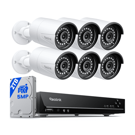 Reolink 4K PoE 8-Channel NVR System, 6x 8MP Outdoor Cameras, 2TB HDD, Smart Detection, RLK8-410B6-5MP