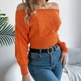 thumbnail image 4 of BOOMNY Womens Sweater Long Sleeve Sweaters for Women Solid Color Jacquard Off Shoulder Warm Knit Pullover Trendy Tops 2025 Fall Winter Knitwear, 4 of 5