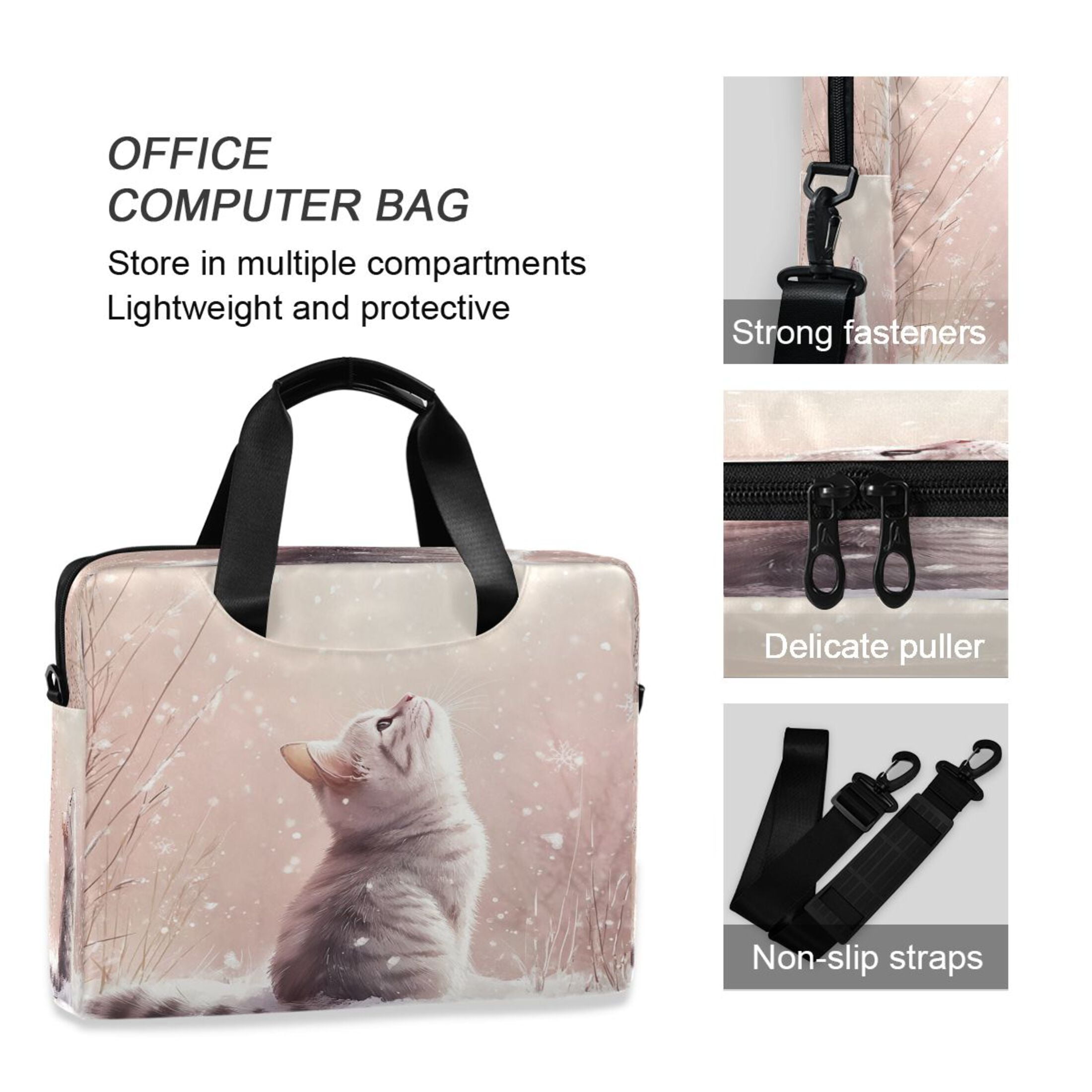 16" Laptop Tote Bag Laptop Sleeve Case Computer Briefcase for Work & Travel A Cat in The Snow