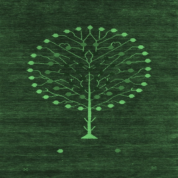 Ahgly Company Indoor Square Abstract Emerald Green Contemporary Area Rugs, 4' Square