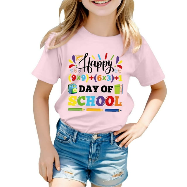 T-shirts pour Tout-Petites Filles Mode Décontractée Imprimé Col Rond Ample Manches Courtes Haut Vêtements pour Enfants Taille 3-4T