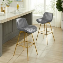 Art Leon Counter Height Bar Stools, 26" Height Swivel Velvet, Island Stools with Golden Metal Legs, Set of 2, Gray