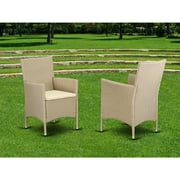 East West Furniture Valencia Metal Patio Dining Chairs in Cream (Set of 2)
