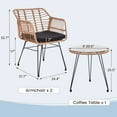 thumbnail image 5 of TUAREX 3 Piece Wicker Patio Bistro Furniture Set, Rattan Chairs & Tempered Glass Table, Outdoor Patio Furniture for Balcony, Porch, Apartment, Natural, 5 of 6