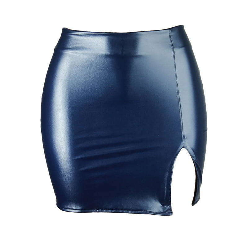 Cathalem Long Skirts for Girls Fashion Zipper Women s PU Leather Skirt Solid Color Leather Skirt Skirt Extender Skirt Navy Large