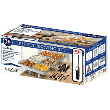 VeZee Chafing Dish | Buffet Party Set 36 Pcs With Servers and Warmers, Serving Kit Includes Fuel, Wire Racks, Foil Pans