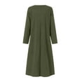 thumbnail image 4 of Elainilye Fashion Dresses for Women Plus Size Long Sleeve Solid Loose Maxi Dress with Pocket Muslin Girl Spring Loose Dress,Green, 4 of 5