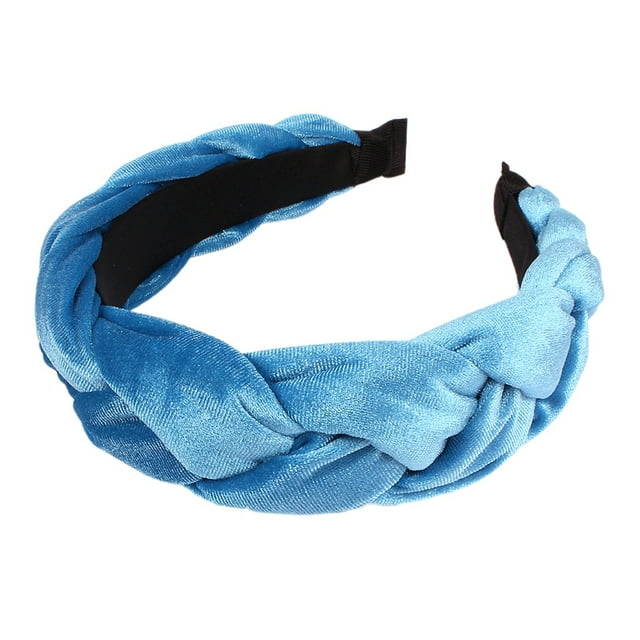 XASZHN Textured Braided Velvet Wide Headband for Women Solid Color Hair Accessory with Ribbon Detail Blue_001 One Size