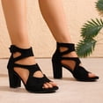 thumbnail image 5 of HTHLVMD Women's Cutout Block Heel Sandals, Black Ankle Strap Heels, Women's Strappy Block Heels Sandals Comfortable Open Toe Chunky Dress Wedding Shoes With Adjustable Ankle Strap, Black 5, 5 of 9
