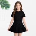 thumbnail image 2 of CPNG Girls Uniform Pleated Skirts with Bow Decor Solid Color High Waist A-line Casual Pleated Skirts with Lining Shorts(Black,3-4 Years), 2 of 9