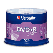 Verbatim DVD+R Life Series 4.7GB Recordable Discs, 16X, 50-Pack Spindle, Branded Surface