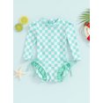 thumbnail image 2 of Suealasg Kids Girl One Piece Swimsuits Toddler Girl Long Sleeve Checkerboard Print Jumpsuit Swimwear Baby Girl Summer Sun Protection Romper Bathing Suit Beachwear 1-4 Years, 2 of 9