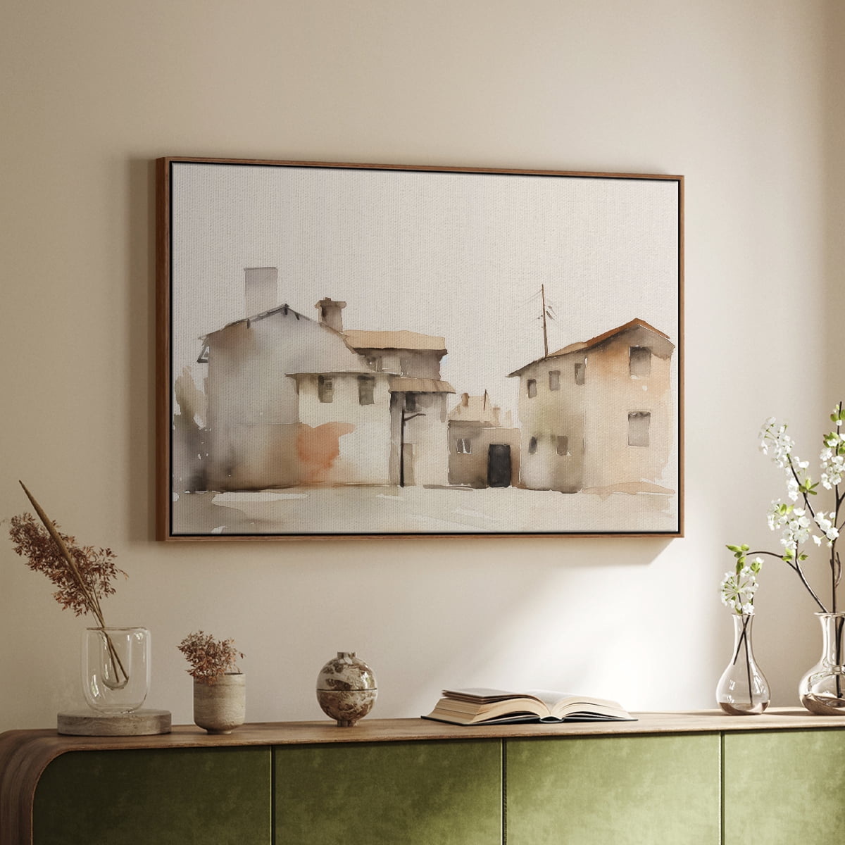 Vintage Landscape-XI By Wexford Home Framed in Walnut Wood Gallery Wrapped Canvas 27 in. x 41 in.
