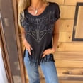 thumbnail image 2 of Tops de Color Sólido para las Mujeres, Estampado Caliente Casual de Moda, Cuello Redondo de Manga Corta, 2 of 7