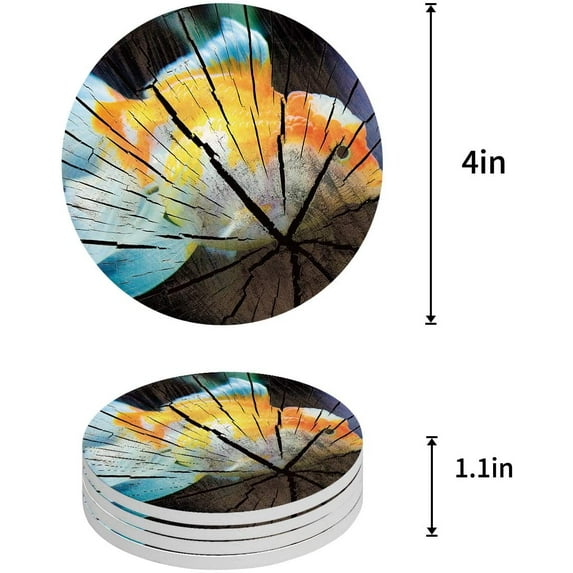 FMSHPON Goldfish on Wood Texture Set of 8 Round Coaster for Drinks, Absorbent Ceramic Stone Coasters Cup Mat with Cork Base for Home Kitchen Room Coffee Table Bar Decor