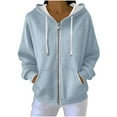 thumbnail image 2 of Full Zip up Hoodie for Women Oversized Long Sleeve Sweatshirts Fall Outfits Casual Fashion Jackets with Pocket New Light Fall Jacket Women Light Blue XL, 2 of 9