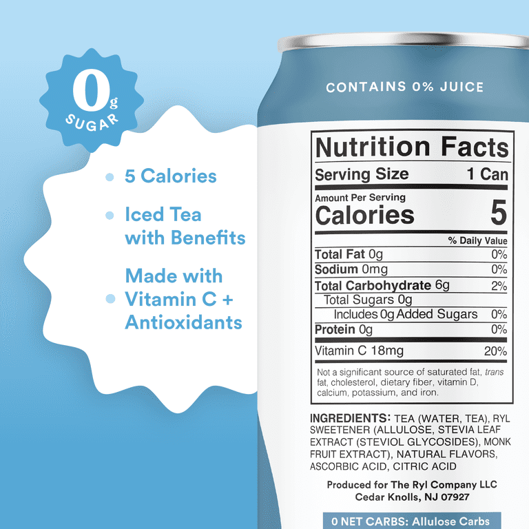Ryl Iced Tea Sweet Tea 4 Pack, Zero Sugar Black Tea, Antioxidant