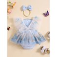 thumbnail image 4 of Musuos Baby Girls Cute Rompers Dress 3M 6M 12M 18M Lace Trim Butterfly Pattern Embroidered Fly Sleeve Tulle Skir Hem Bodysuits Clothes with Headband, 4 of 10