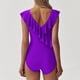 thumbnail image 3 of Traje de baño de una pieza para mujer, conjuntos de bikini para mujer, mono deportivo extragrande para mujer, traje de surf sin mangas, protección solar, traje de baño de color liso con volantes para, 3 of 5