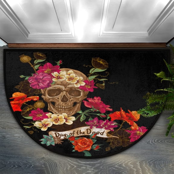 Fashion Doormat Bathroom Rugs Sugar Skull Day of The Dead Half Round Door Mat, Beach Seashell 30X17 Inch Non Slip Ultra Soft Bath Mat Floor Mats Area Rugs for Home Kitchen Patio.