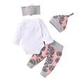 thumbnail image 6 of Luxsea 4pcs/set Newborn Baby Floral Clothing Outfits Sets Toddler Bodysuit Romper+Flower Printed Pant+Headband+Cap Princess Girls, 6 of 6