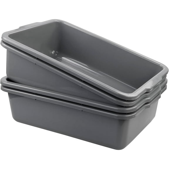 Hespama 4 Pack  Bus Tub Box, 32 L Extra Large Dish Pan, Grey