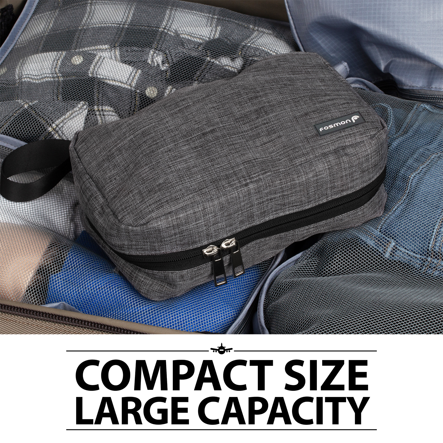 Fosmon Large Capacity Hanging Toiletry Bag, Portable Toiletries Travel Organizer Bag with 3 Compartments, 3 Pockets & 1 Sturdy Hook Accessory for Men and Women [GRAY] - image 4 of 7