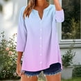 thumbnail image 2 of Jsaierl Tops for Women 3/4 Sleeve Cotton Linen Casual Button Up V Neck Shirts Cute Print Ladies Blouses Classic T-shirts Top S-2XL, 2 of 6