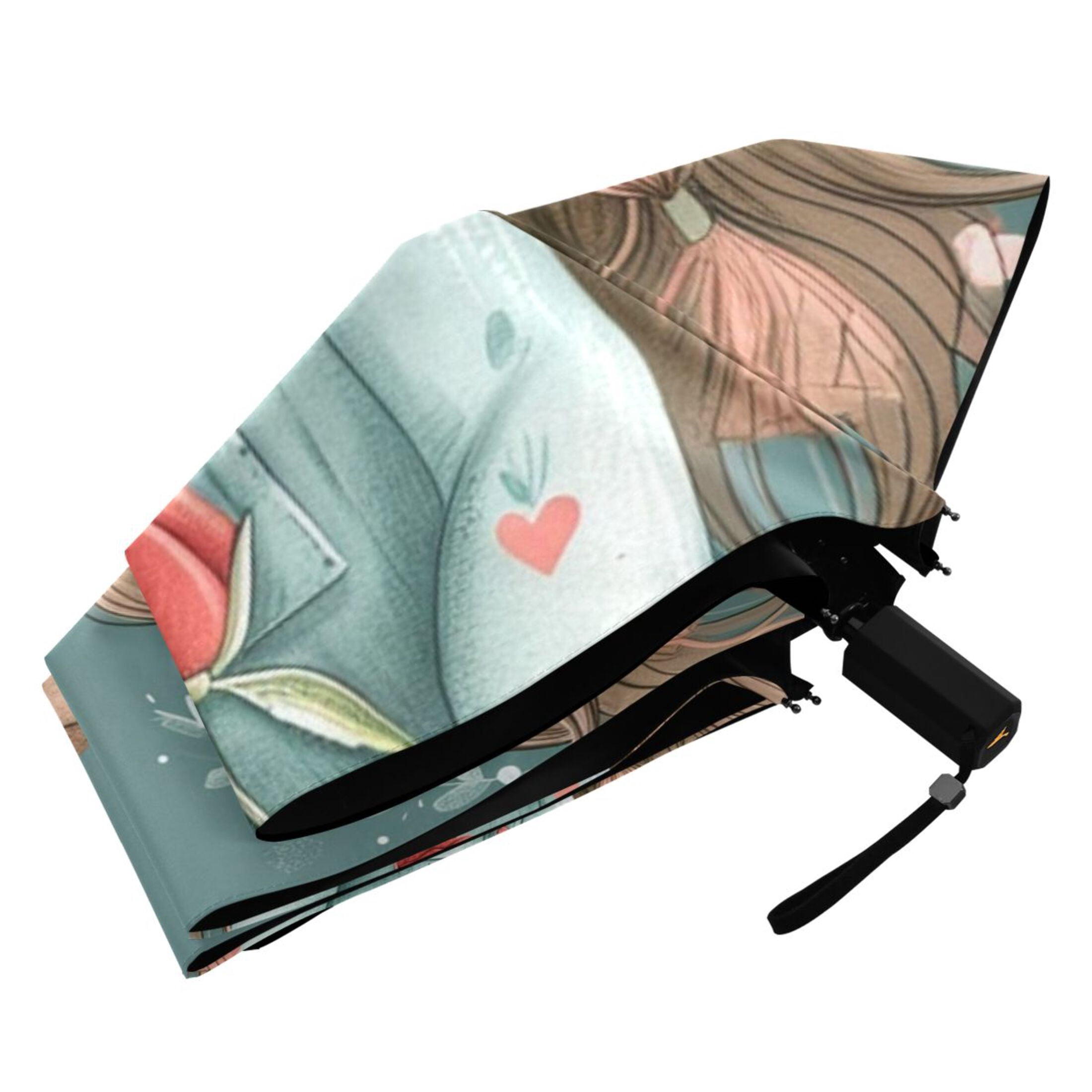 Girl Rose Flowers Compact Sun Umbrella Windproof Travel Umbrellas for Rain Strong Portable UV Protection